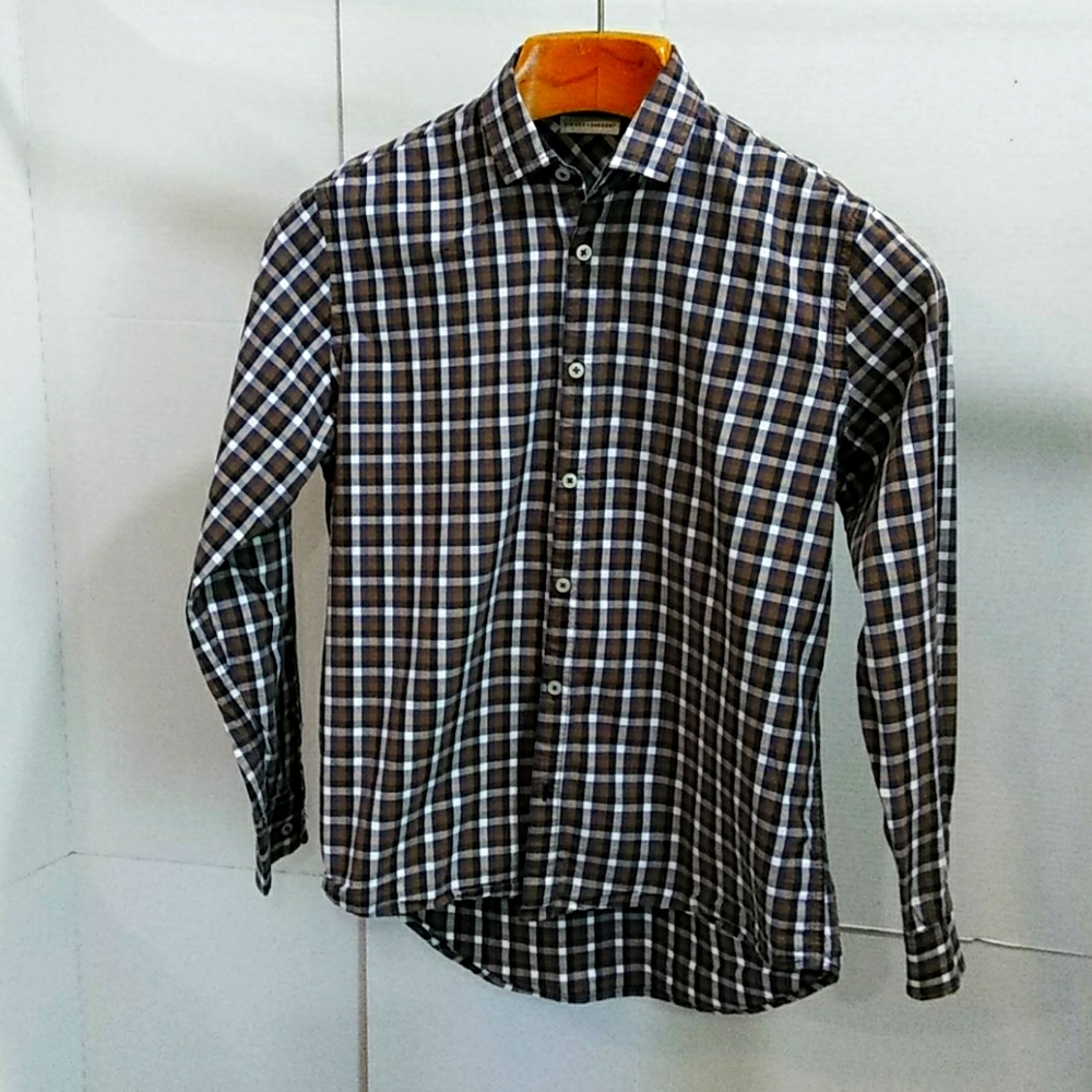 SingerSargent M men brown shirt longsleeve plaid